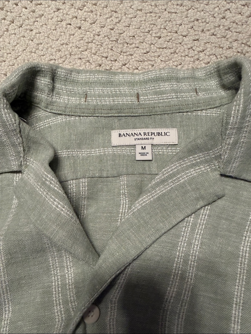 Banana Republic Men's Sage Green Striped Linen Blend Shorts & Shirt Set - Picture 2 of 5